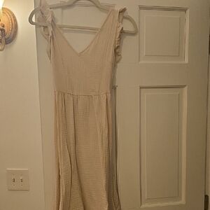 SHEIN Cream Midi Dress with Ruffle Sleeves